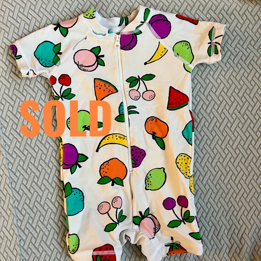 SOLD: Hanna Andersson Colorful Fruit Print Baby Rash Guard One Piece